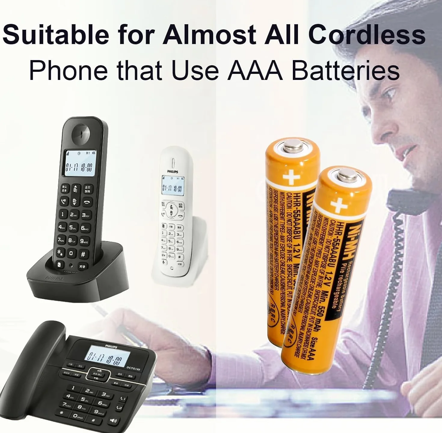 Akumulator NI-MH 550 mAh (1,2 V) do telefonów bezprzewodowych Panosonic, baterie AAA do urządzeń mobilnych Gigaset, 4 sztuki