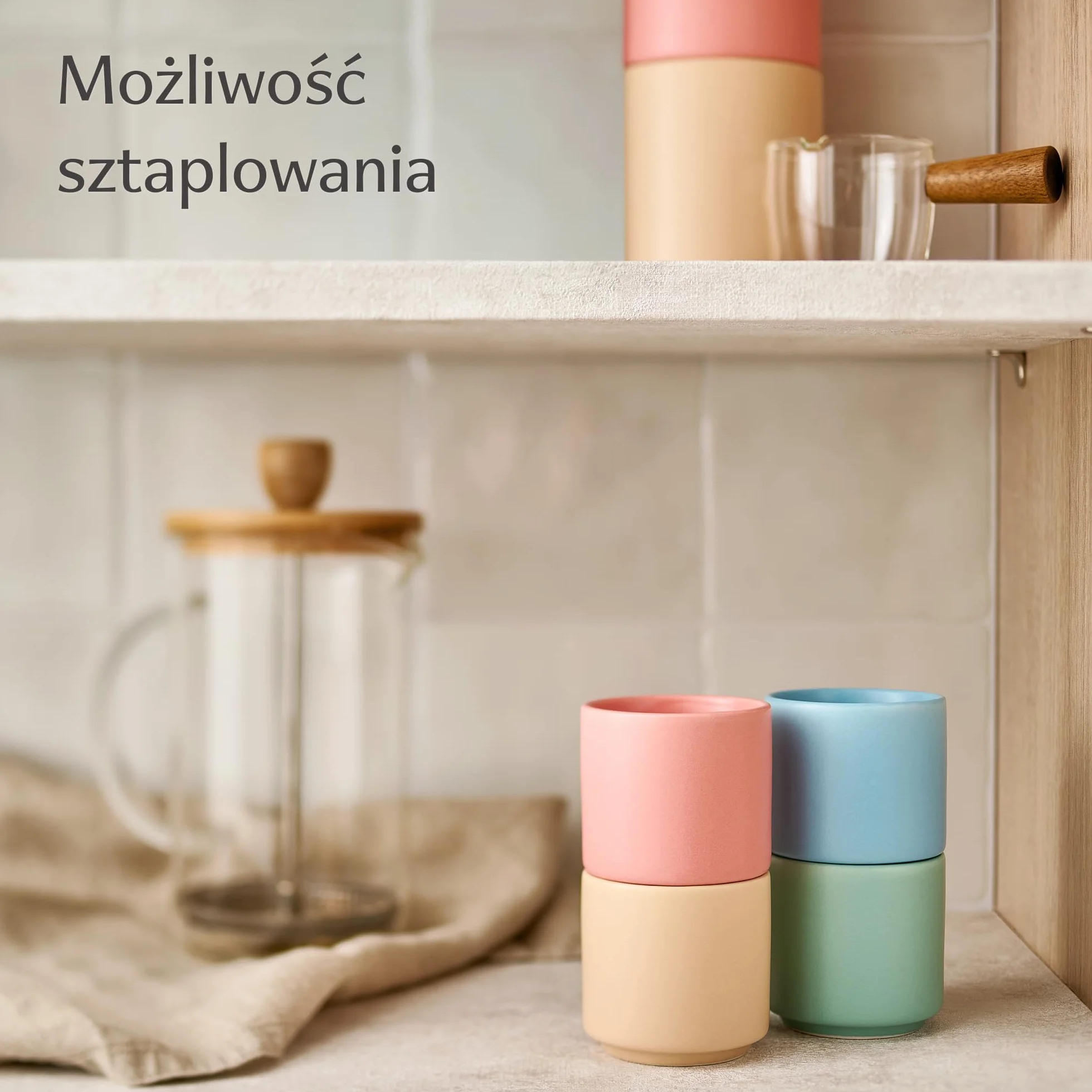 Cosumy Filiżanki do Espresso - zestaw 4 pastelowych filiżanek ceramicznych - minimalistyczny design z możliwością układania w stos - odporne na wysoką temperaturę - grube ścianki - 80 ml