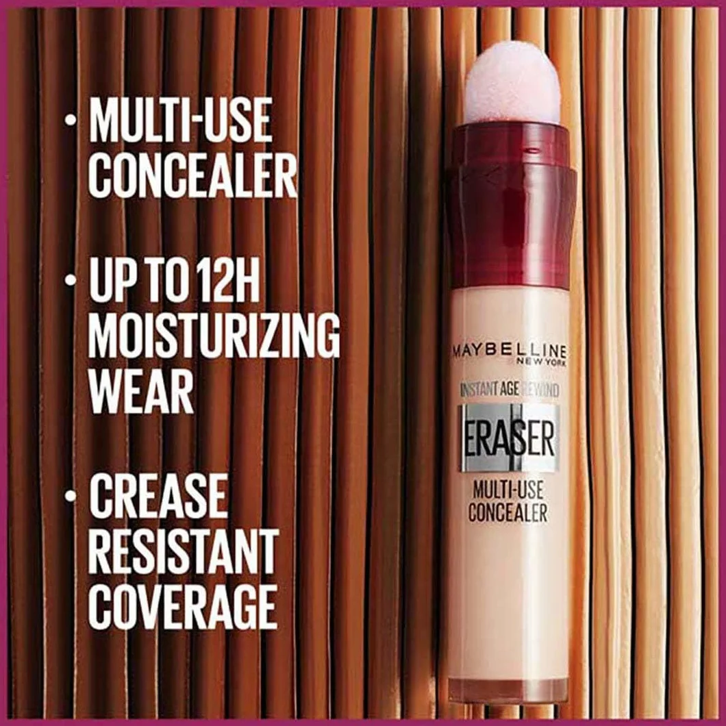 Maybelline New York Instant Anti Age Eraser multifunkcyjny korektor do twarzy z gąbeczką, maskuje zaczerwienienia, cienie i zmarszczki, 01 Light - jasny beż, 6,8 ml