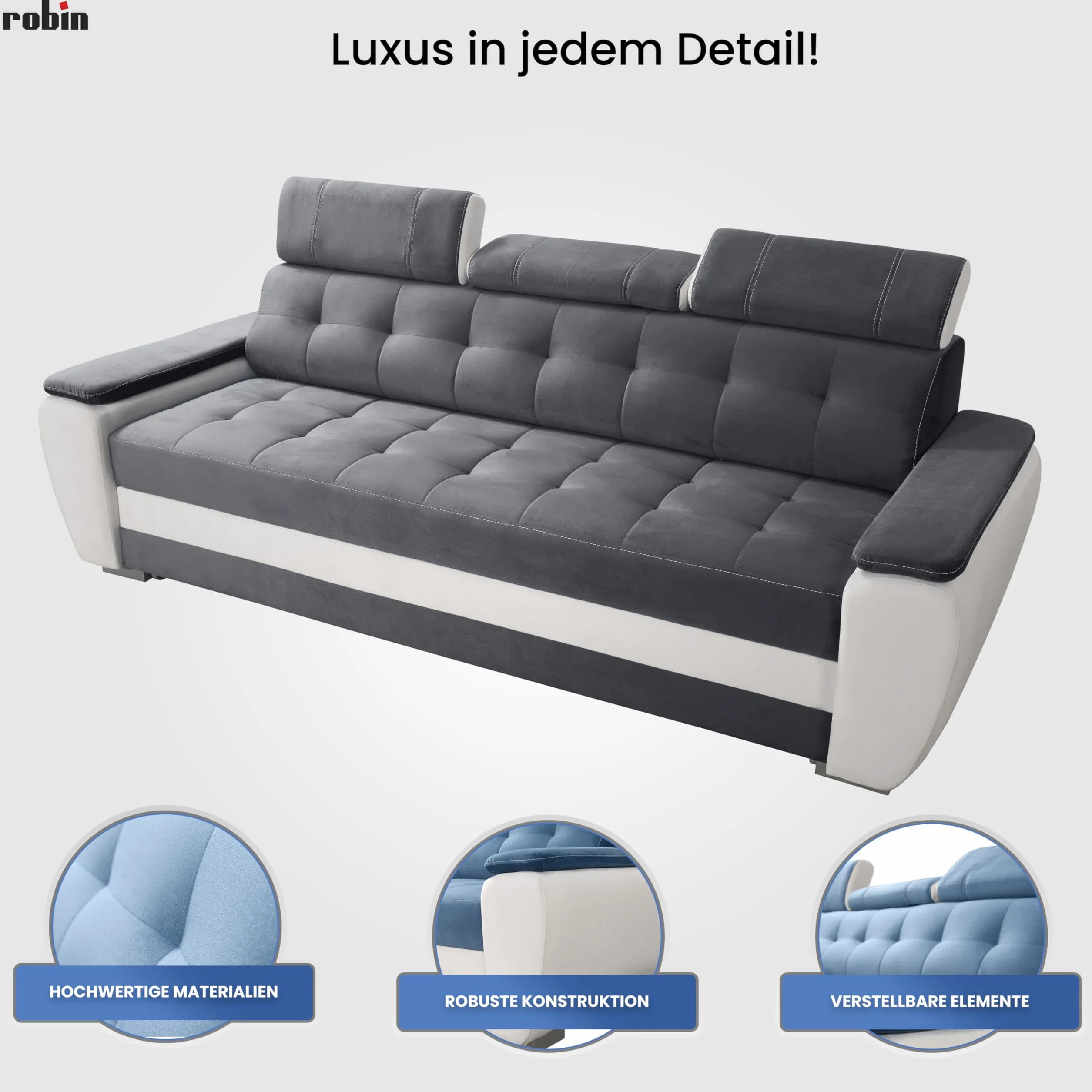 Robin Inspire Diana sofa z funkcją spania 3 regulowane zagłówki