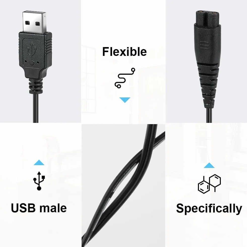 Vicloon Ładowarka do golarki do brody, 5V kabel ładujący do golarki z małym pędzelkiem, ładowarka do golarki do zarostów, ładowarka do depilacji, kompatybilna z RFC-588、RFC-598、RFC-690、RFC-692、RFC-696
