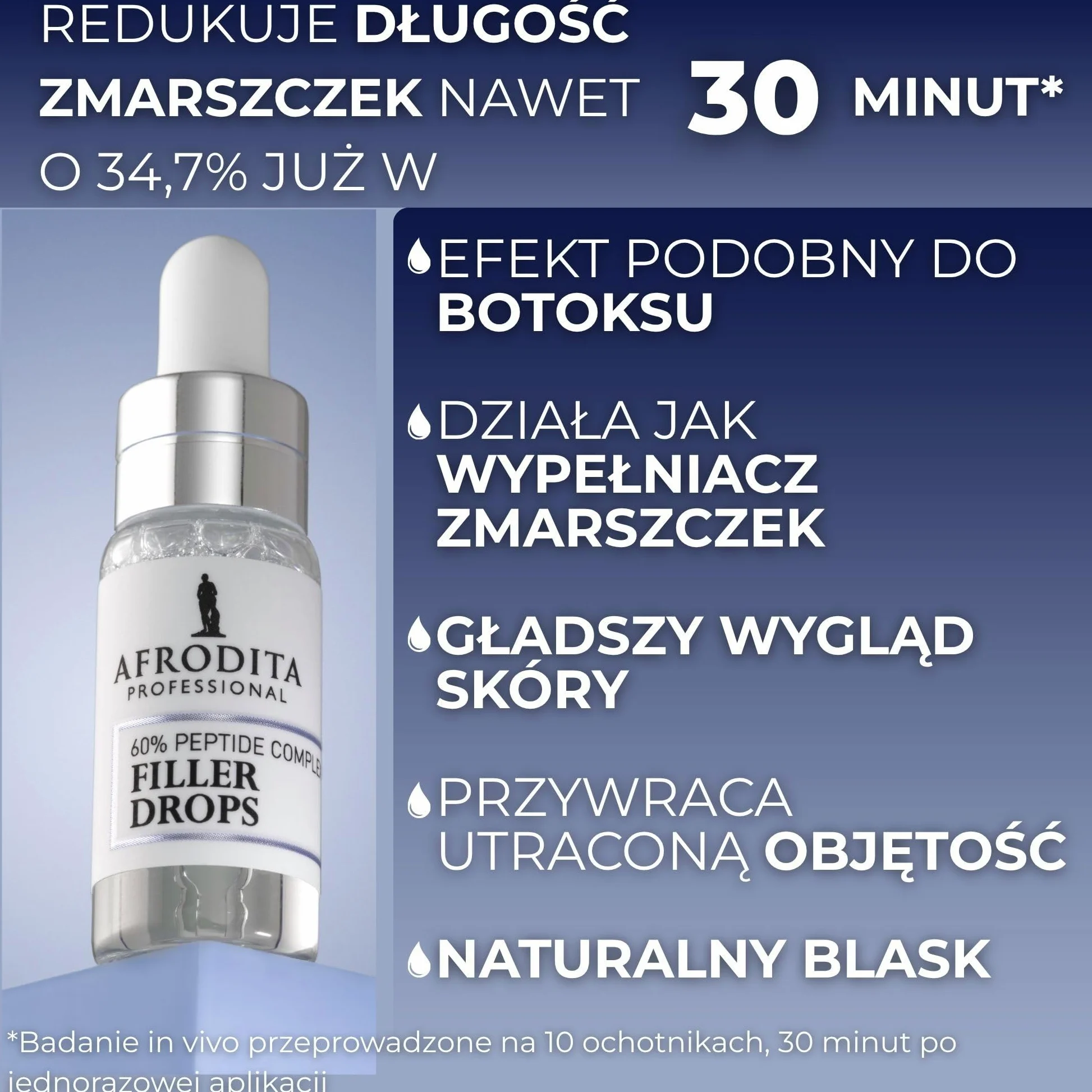 Afrodita Professional 60% Peptid Filler Drops serum do twarzy – przeciwzmarszczkowe serum hialuronowe dla kobiet – ujędrniające serum nawilżające 5 ml