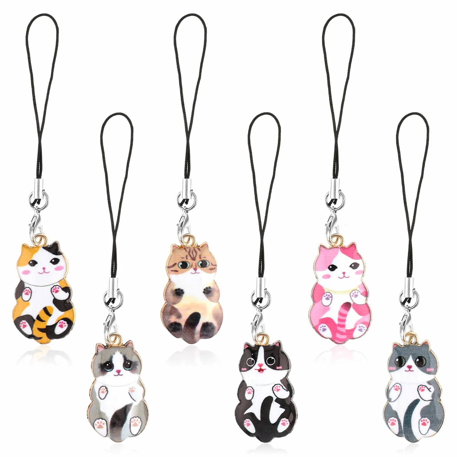 Molain 6 szt. kotek kawaii zawieszki kreatywne kotek zawieszki małe kreatywne ręcznie robione breloki zwierzę przeciw zgubieniu dla kobiet dziewcząt, Metal