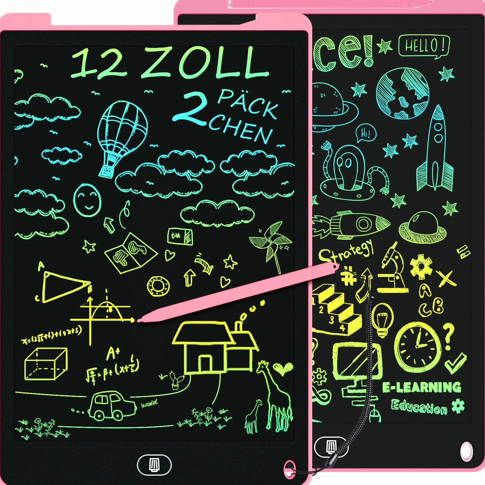 12 cali Kolorowy LCD Writing Board, Electight Drawing Board z Lock & Erase Function, Eye Protection Scribble Pad, Zabawki i Prezenty dla Dzieci i Dorosłych w Domu, Szkole, 2 Pack Różowy