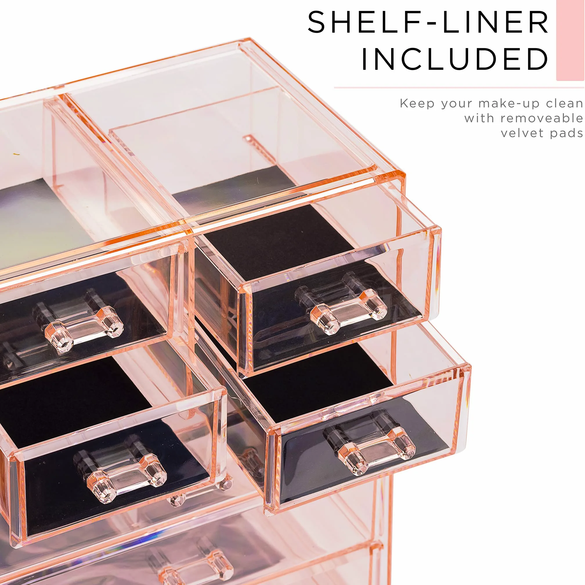 Sorbus Przezroczysty organizer na kosmetyki do makijażu - przechowywanie makijażu i biżuterii, etui i ekspozycja, przestronny design, uchwyt na komodę, łazienkę, toaletkę i blat (3 duże, 4 małe