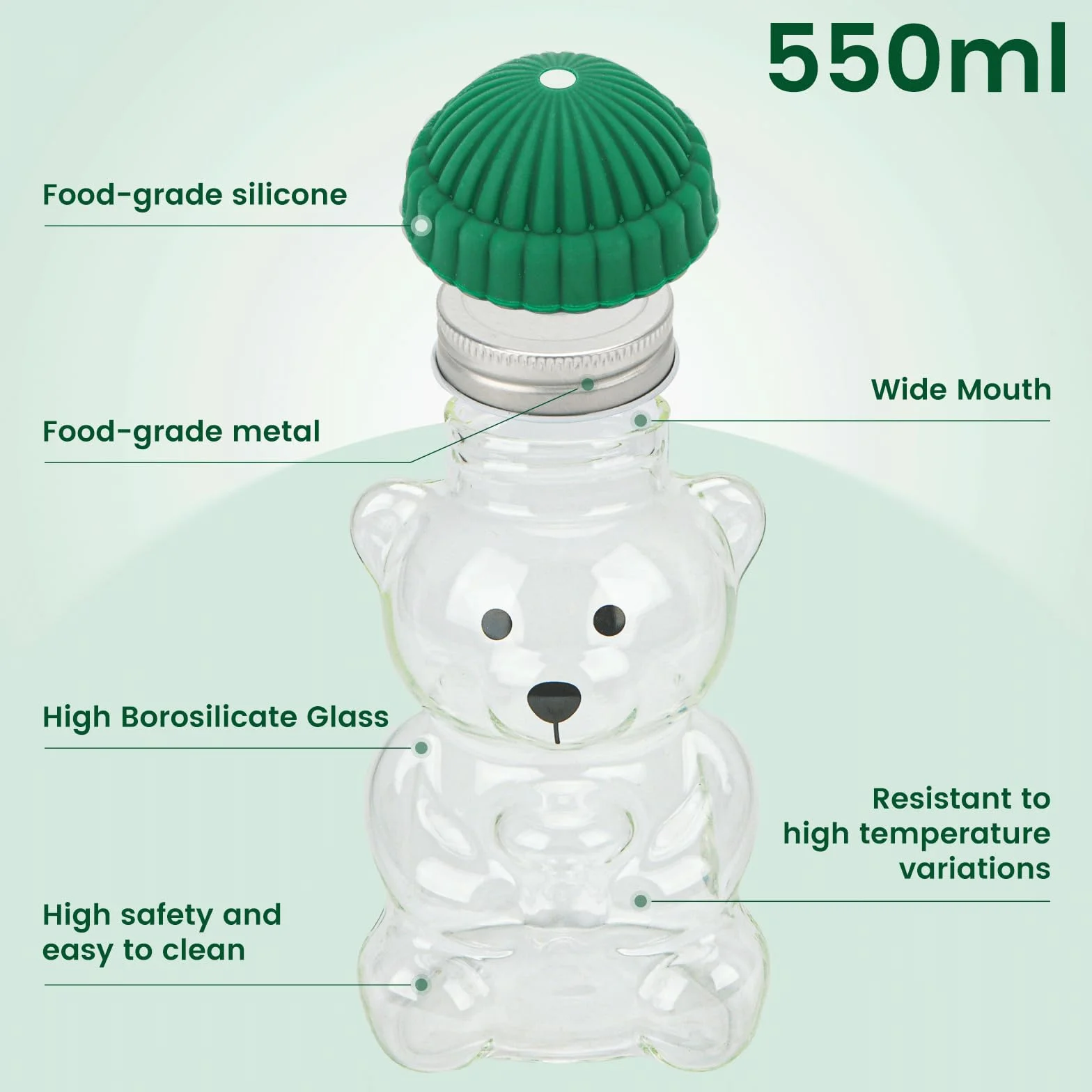 Szklany kubek z niedźwiedziem 550 ml zielony