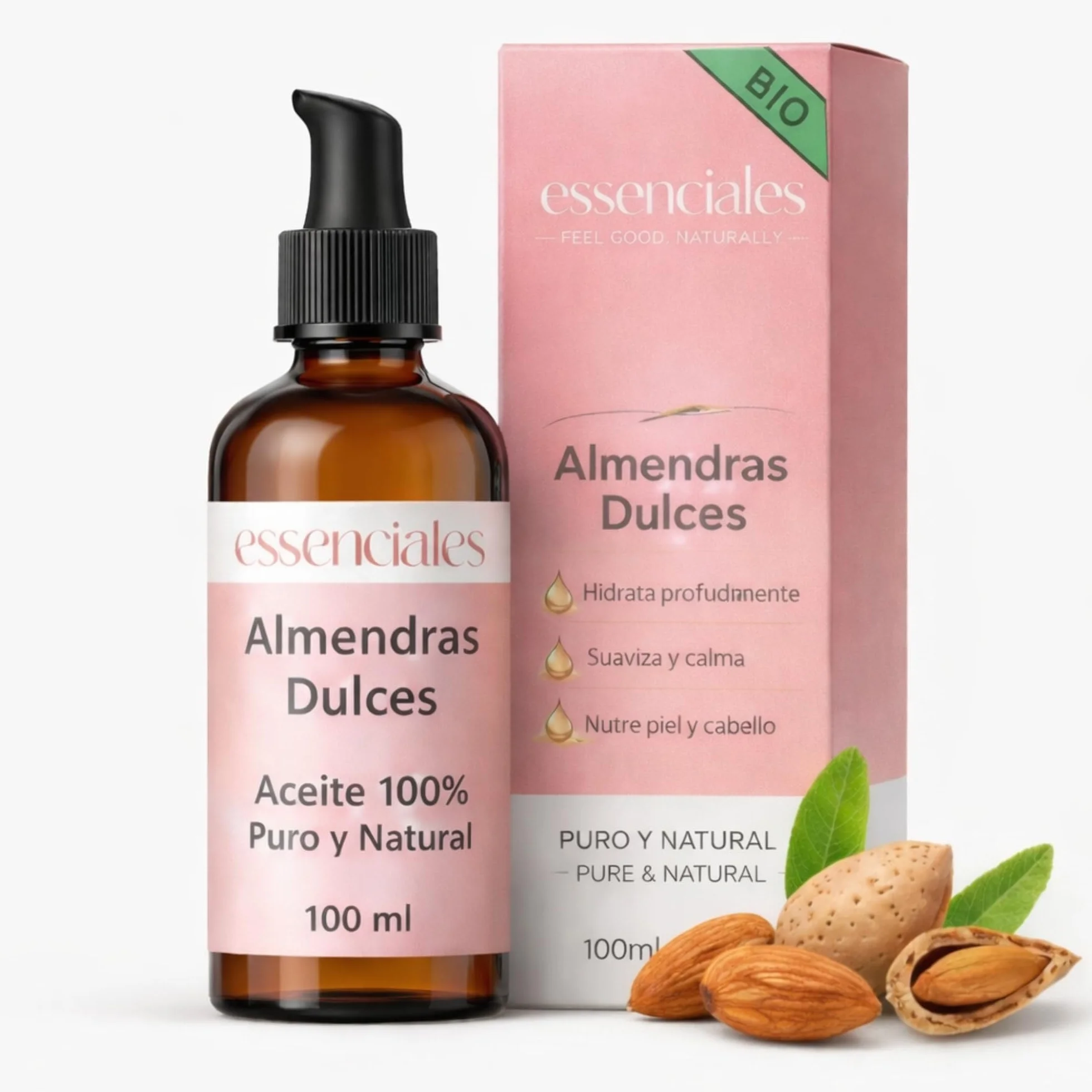 Słodki olejek migdałowy czysty bio – 100% naturalny | szklana butelka 100 ml | tłoczony na zimno i wegański | nawilżający dla skóry i włosów | bez dodatków i perfum