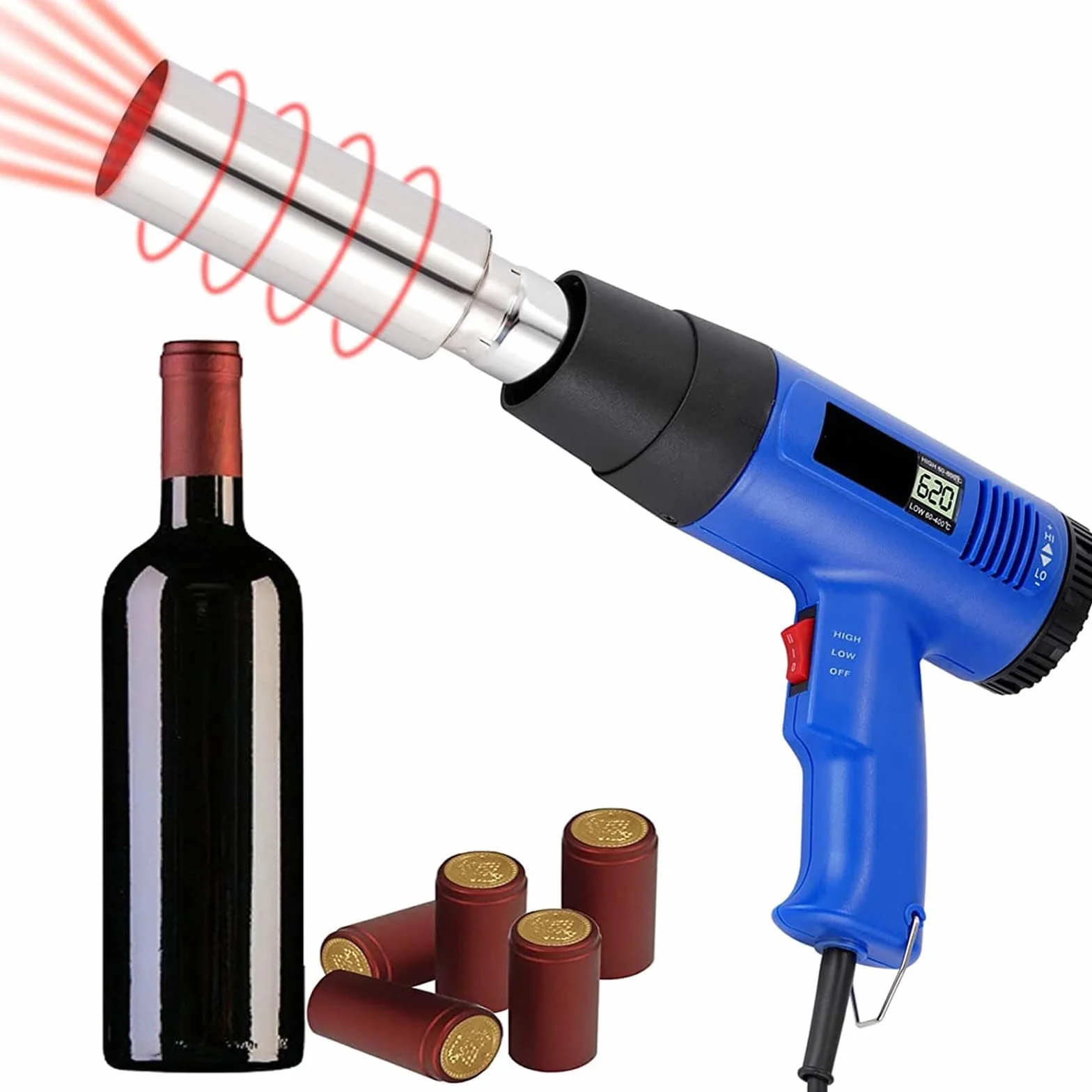 Pistolet termokurczliwy 2000 W 40-600 ℃ Cyfrowa termoregulacja do kapsułek z PVC 50 mm