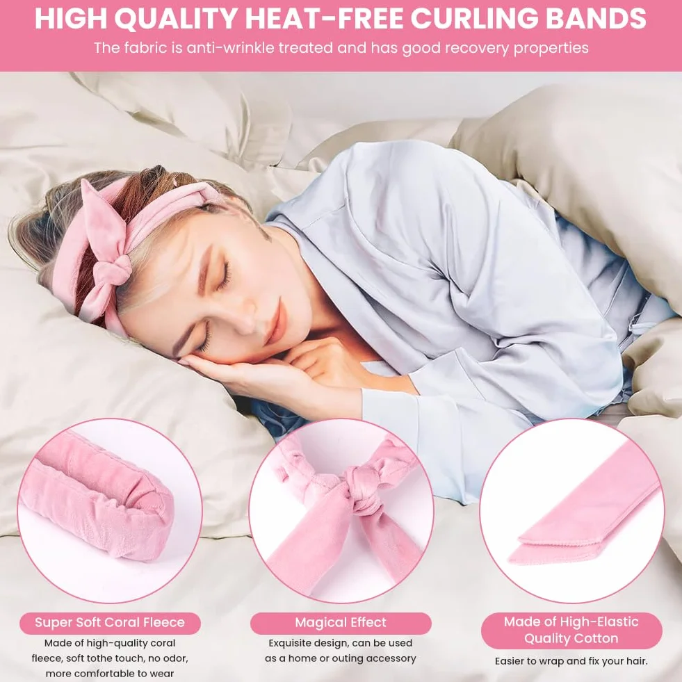 6 sztuk wałków do włosów na noc, aksamitne kręcenie włosów Heatless Overnight Curls, bez wysokiej temperatury, zestaw "zrób to sam", heatless curls do długich i średnich włosów (różowe)