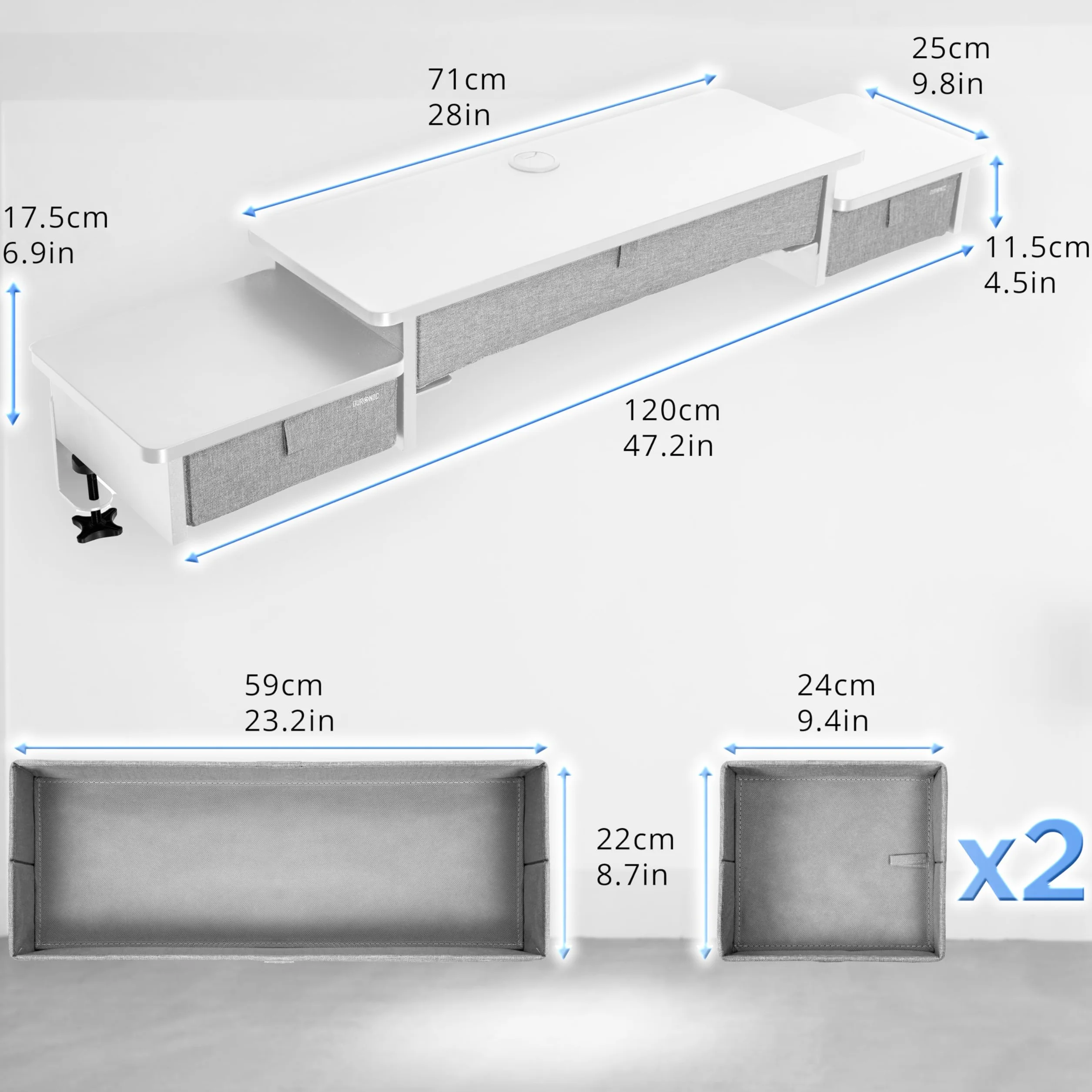 Duronic DD4 WE Nadstawka z szufladami na biurko biały 120x25 3 szuflady