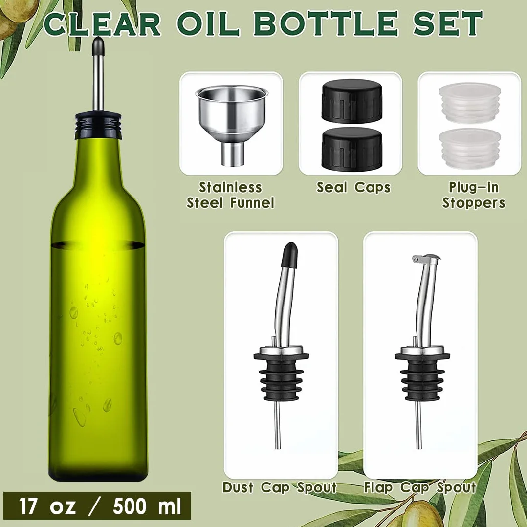 Dozownik oliwy z oliwek szklany nalewak oleju mżawka butelka pojemnik na ocet butelki Cruet butelki zestaw dozujący do gotowania 500 ml 2 szt