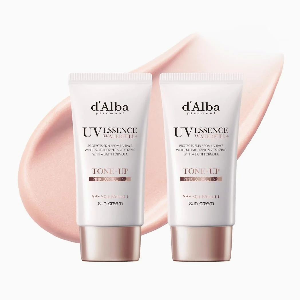 d'alba Piedmont Białe trufle Waterfull Pink Tone-up krem przeciwsłoneczny (50 ml x 2) | SPF 50+ PA++++, ochrona UVA/UVB, przyciemniana, nawilżająca hybrydowa ochrona przeciwsłoneczna dla promiennej cery