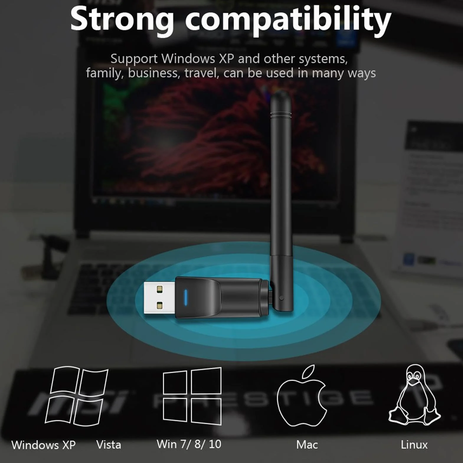 Adapter Wi-Fi, Wi-Fi USB,Bezprzewodowy adapter Wi-Fi - Adapter do komputera stacjonarnego, adapter sieci bezprzewodowej, klucz WiFi z anten? du?ym wzmocnieniu do laptopa