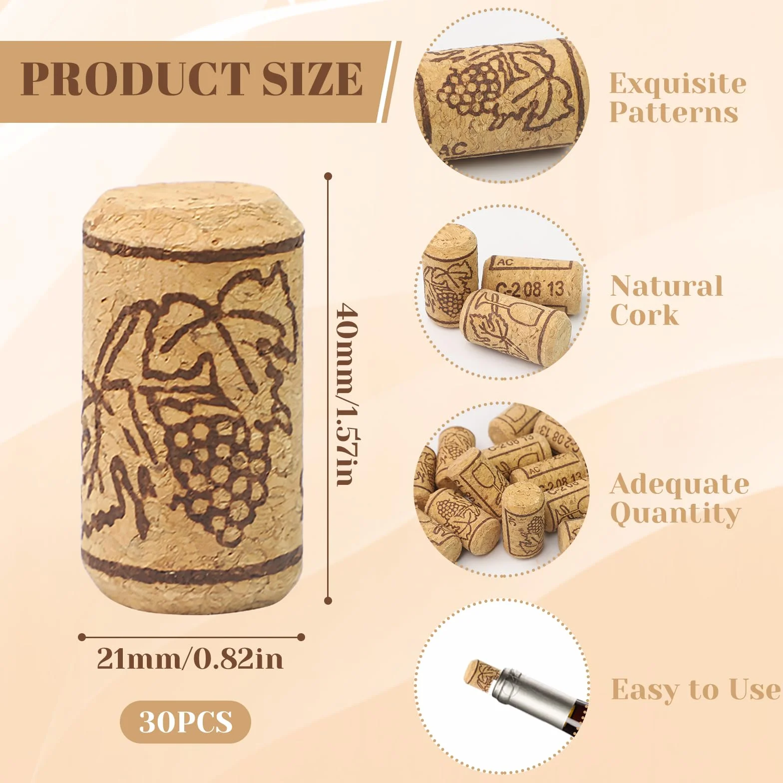 Naturalne korki do wina 40x21 mm 30 sztuk do szampana DIY