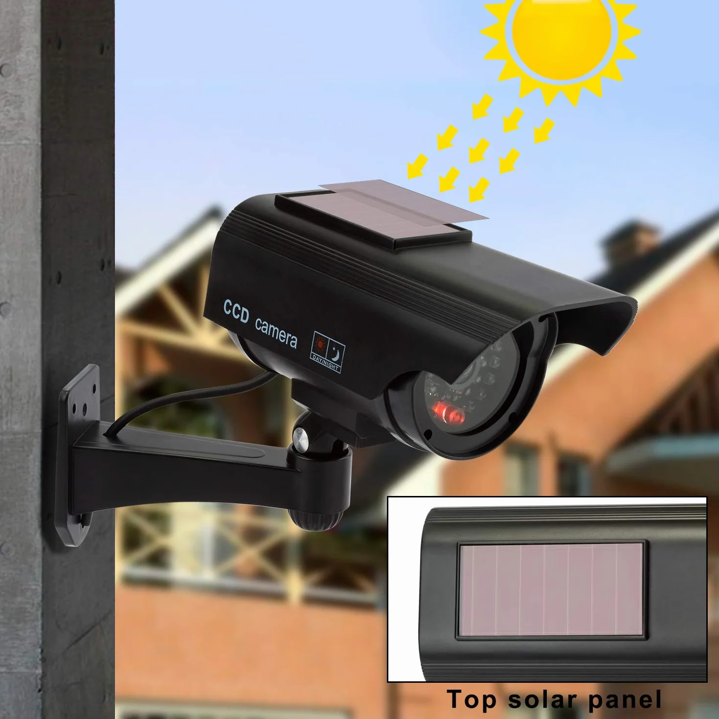 pocisk atrapa fałszywe bezpieczeństwo CCTV zasilana energią słoneczną symulacja kamery monitor z migającym światłem LED, do użytku wewnątrz na zewnątrz do domu i biznesu, 1 opakowanie