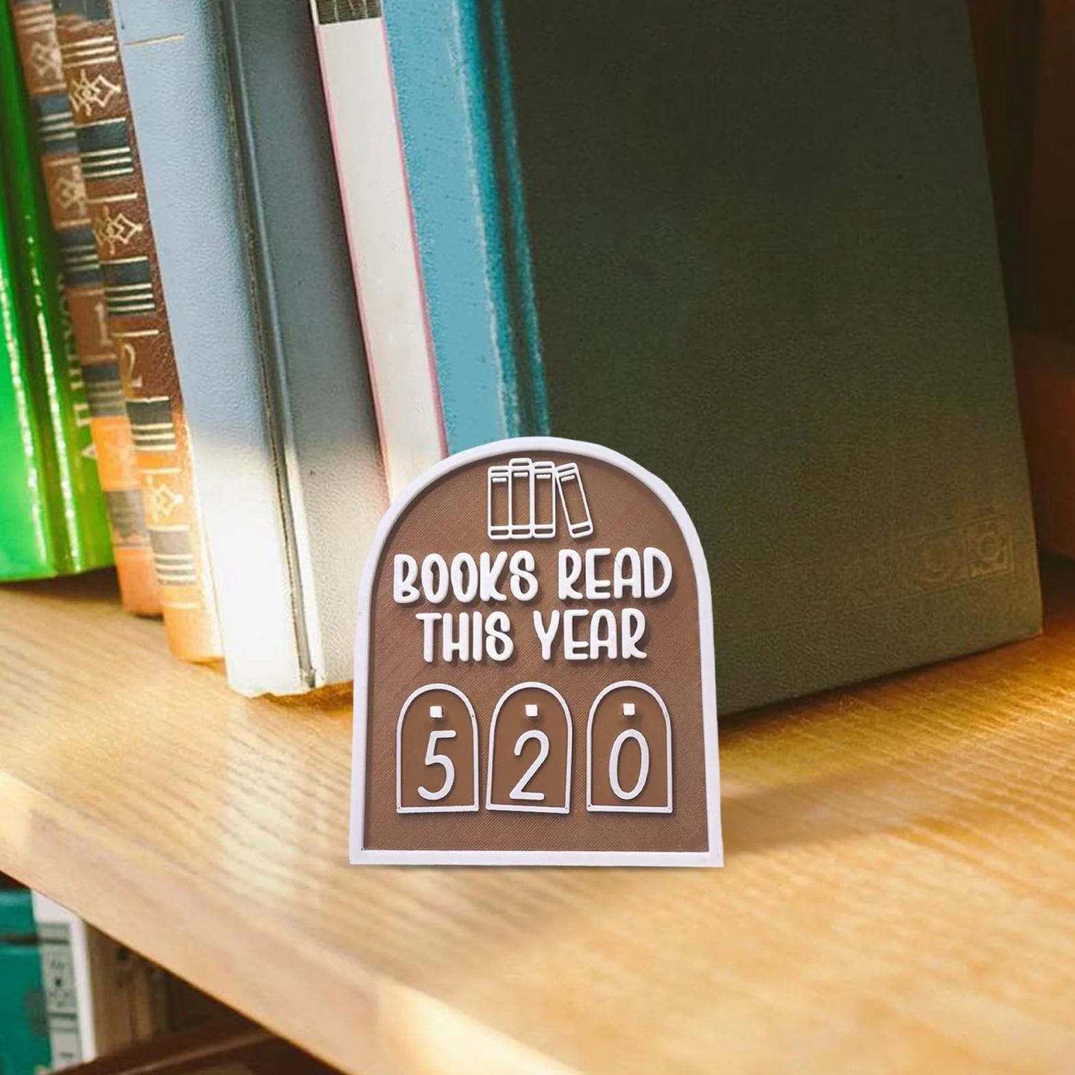Modern Book Tracker Ornament for Book Lovers, Up to 999 Books Read Display, 4.72x5.67 Inches