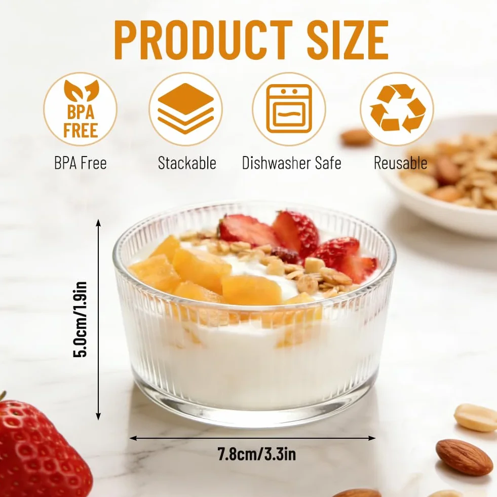Zestaw przezroczystych szklanek deserowych, 200 ml, 8 sztuk, małe miseczki deserowe ze szkła, kubki do lodów, tiramisu, lodów, panna cotta, budyniu, dżemu i słodkich potraw, musli