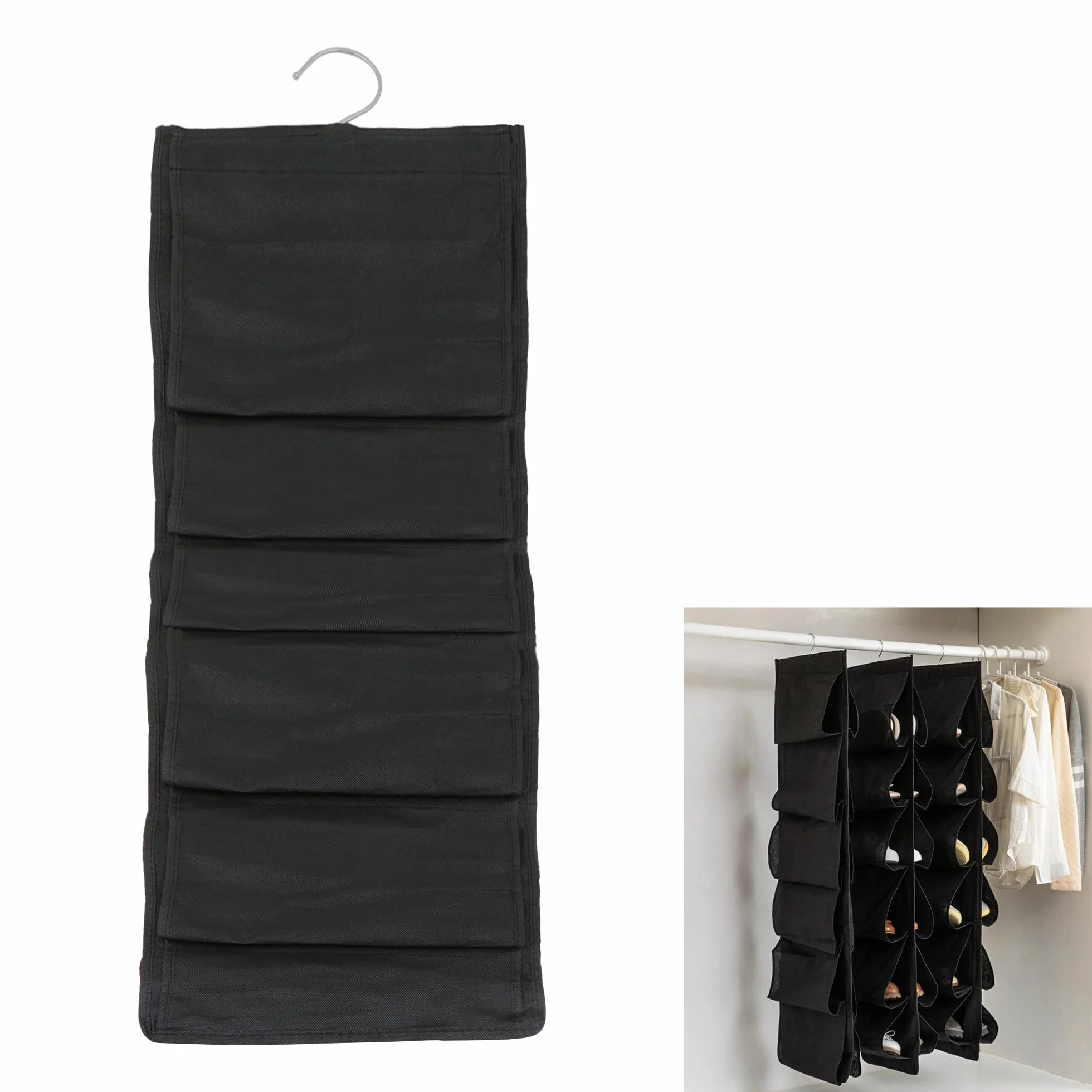 Wiszący organizer na buty 117x32 cm 12 kieszeni czarny