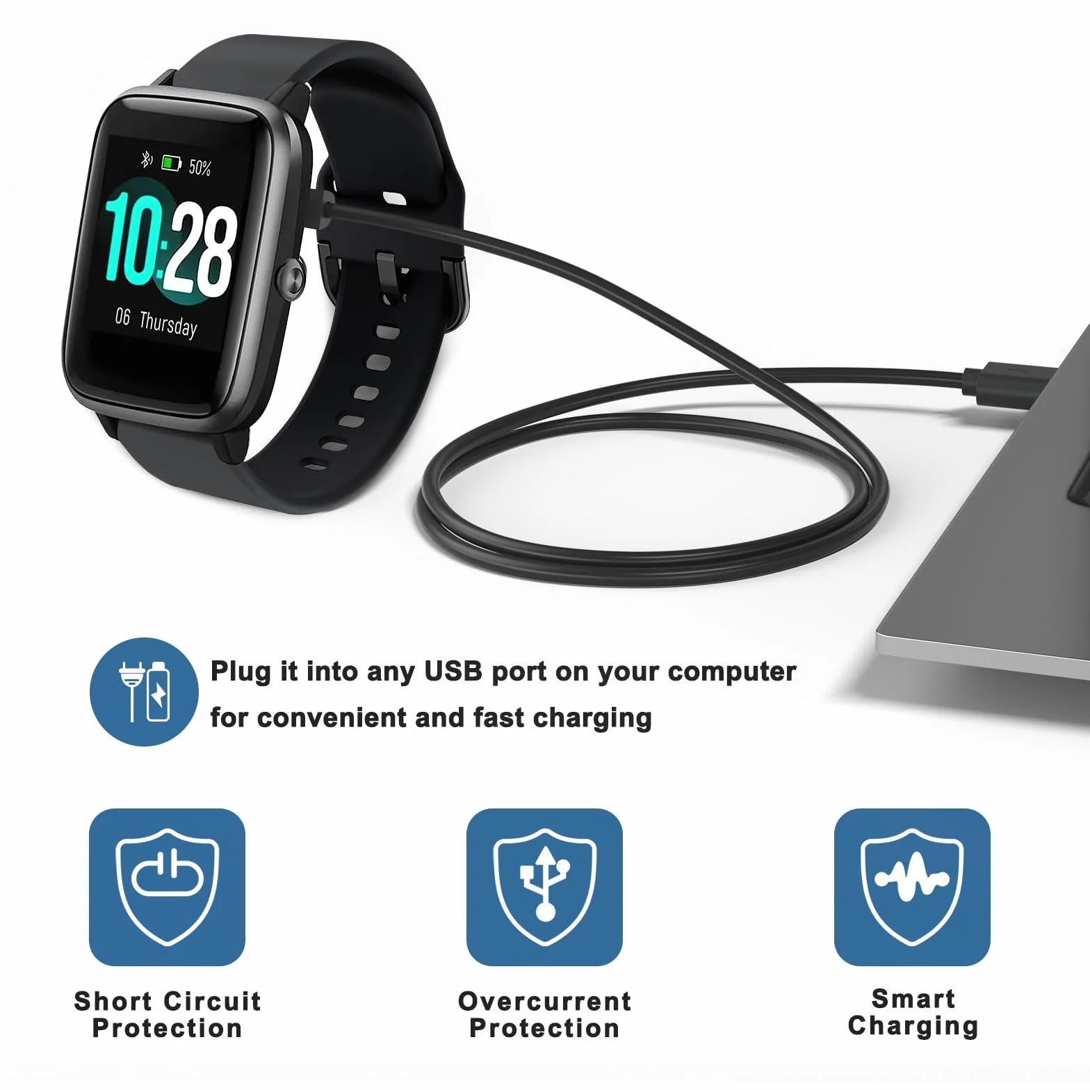 Oumida kabel ładujący do Skg Letsfit Cubitt Yamay Willful Fitpolo Tozo Wyze Umidigi Blackview, 100 cm/3.3 ft magnetyczny kabel USB do umidigi Uwatch 3S 3 2 2S Urun smartwatch akcesoria (czarny)