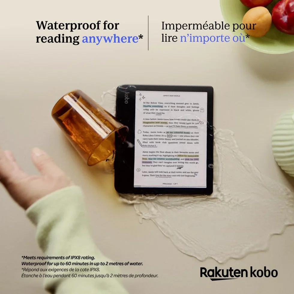Kobo Libra Colour | eReader | E Ink Kaleido™ 3 7" kolorowy wyświetlacz antyrefleksyjny | Tryb ciemny | Audiobooki | Wodoodporny (biały)