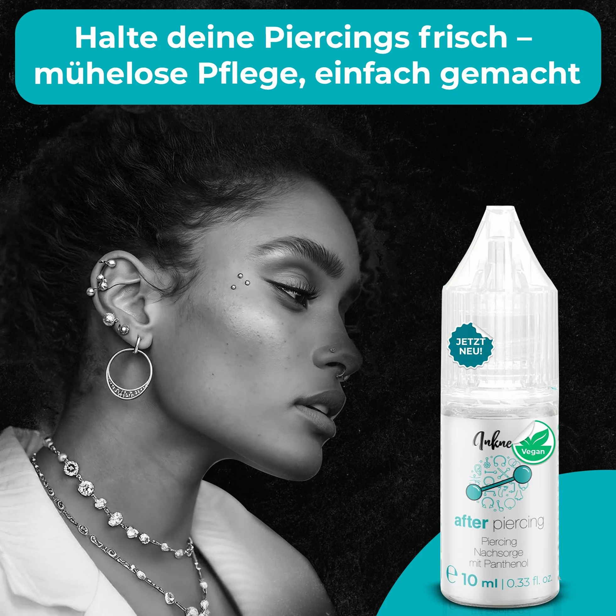Piercing po piercingu, wegańska pielęgnacja piercingu, z naturalnymi składnikami, do pielęgnacji uszu, nosa, pępka i piercingu w okolicach intymnych