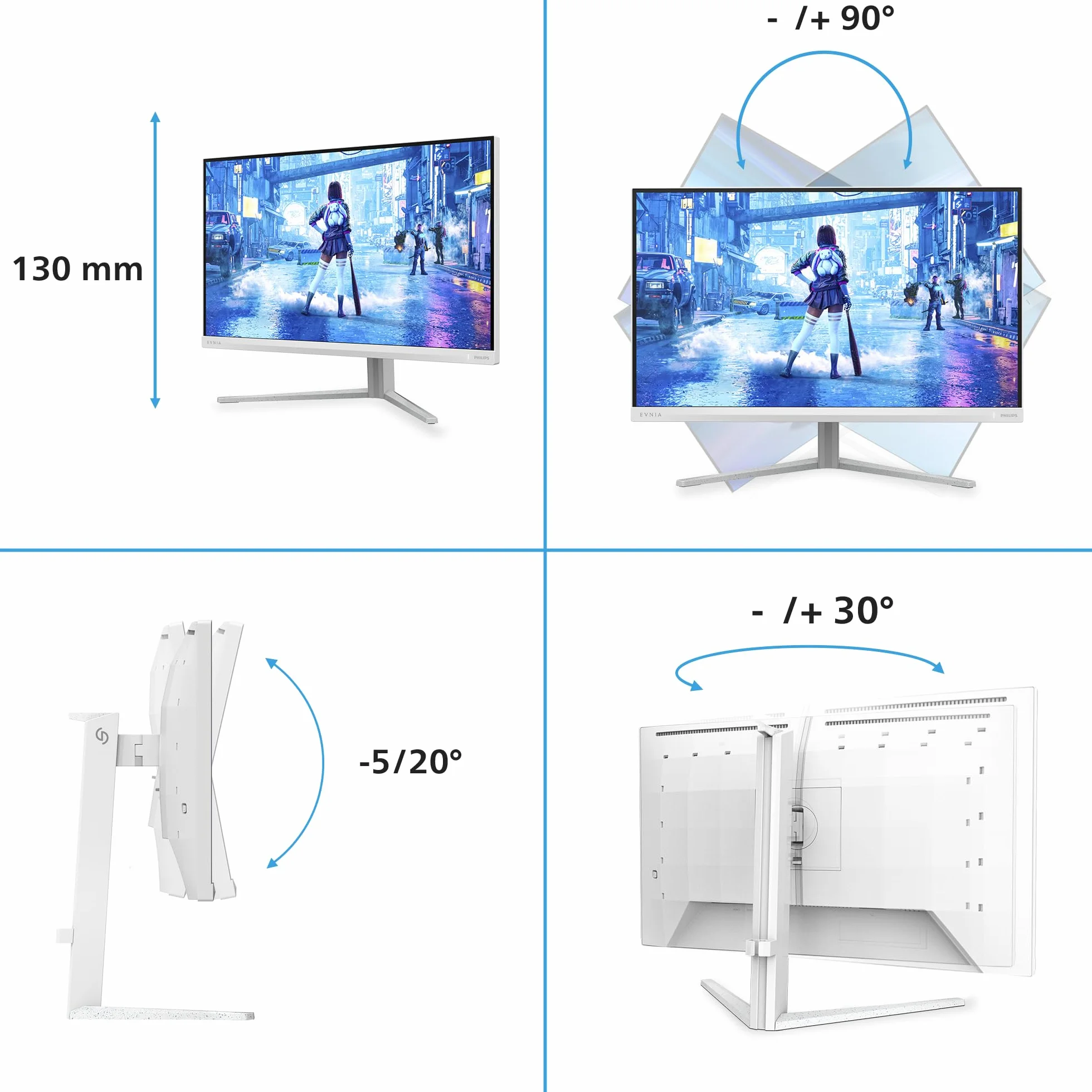 Philips Evnia Gaming Monitor 27M2N5201P 27 cali 260 Hz Fast IPS Płytka, 1ms GtG, HDR10, kompatybilny z G-Sync, regulacja wysokości (1920x1080 HDMI 1x 2.0 DP 1x 1.4) Biały