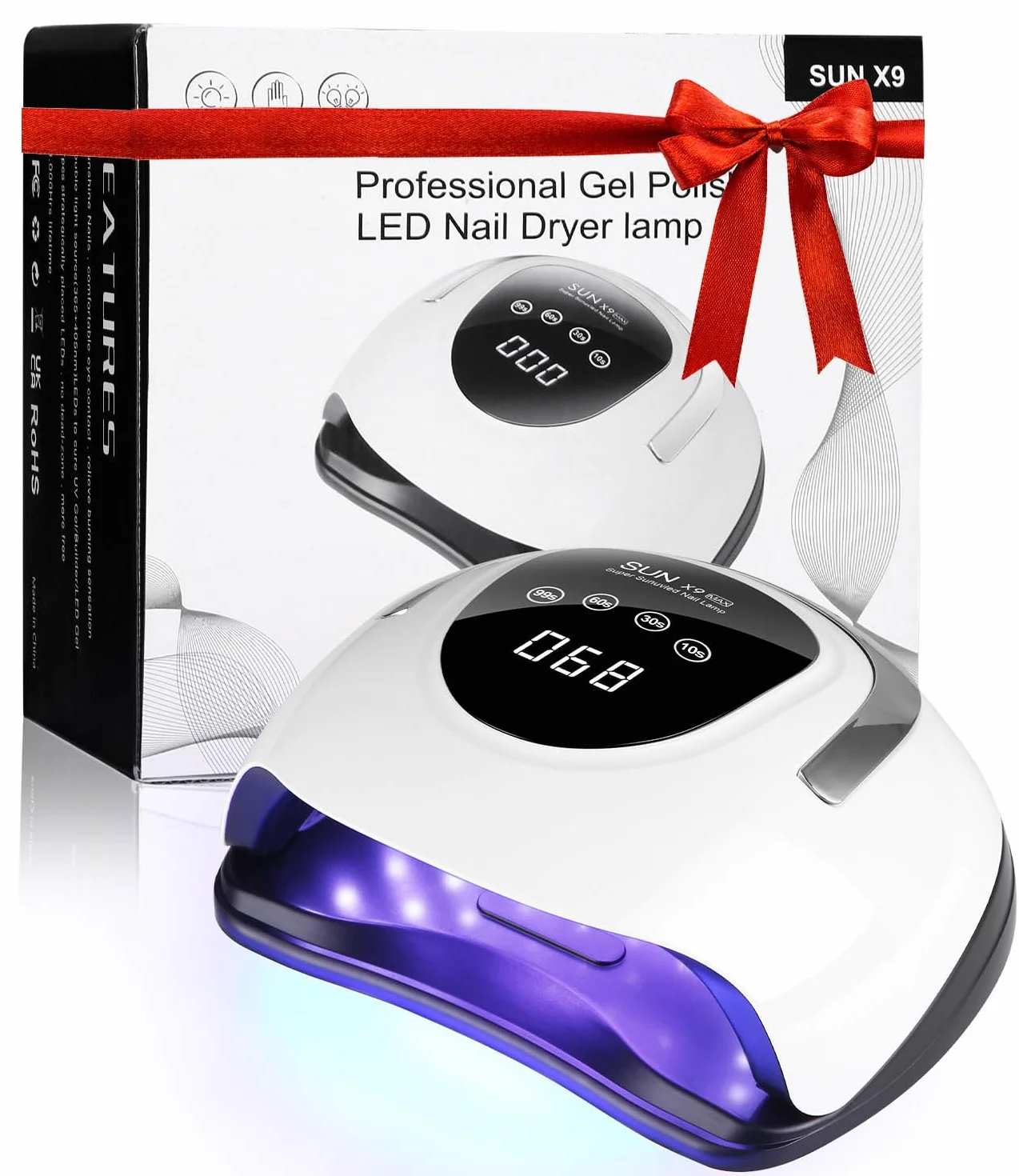 Lampa UV 220W do paznokci żelowych, 10/30/60/99S timer suszarka do paznokci Lampa UV do paznokci, profesjonalna lampa LED UV do paznokci z uchwytem i automatycznym czujnikiem