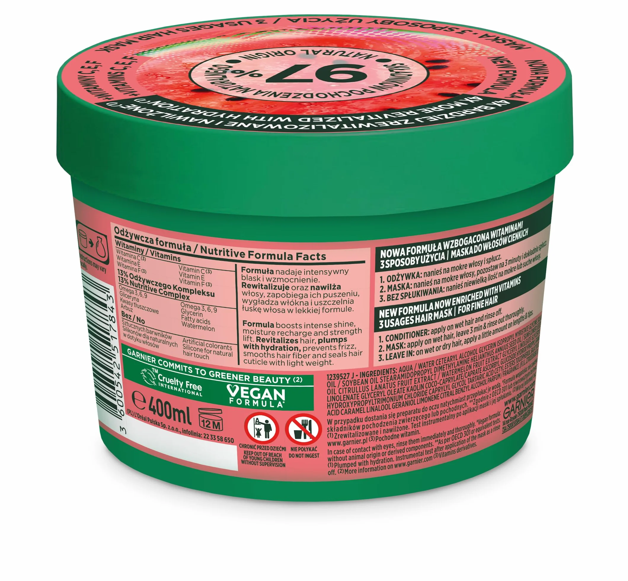 Garnier Fructis Hair Food Watermelon Maska do włosów cienkich 400 ml
