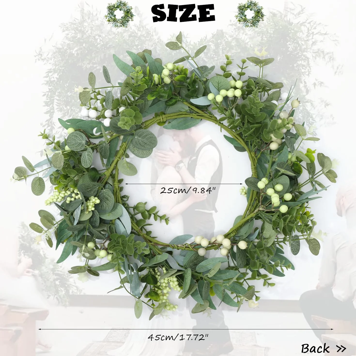 Wieniec na drzwi eukaliptusowy zielony 50 cm sztuczna dekoracja wisząca