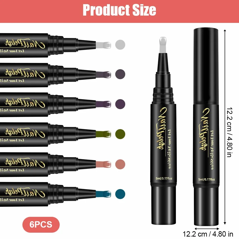 6 sztuk pisaków do paznokci do paznokci, bez UV, szybkoschnący lakier do paznokci, zestaw artystyczny do naturalnych paznokci w 6 kolorach, do profesjonalnego manicure, dziewcząt i kobiet, w