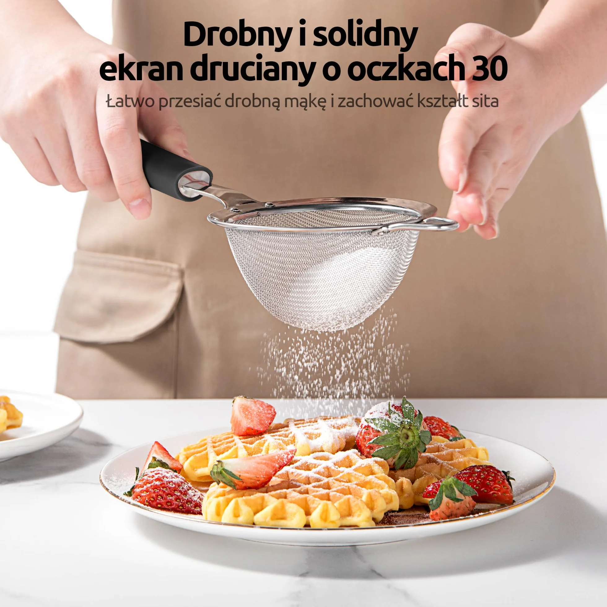 U-Taste Sitko o drobnych oczkach: Małe sitko kuchenne ze stali nierdzewnej 18/8 z nitowanym, wytrzymałym silikonowym uchwytem do przesiewania mąki, herbaty, ryżu Quinoa (8,5 cm, Czarny)