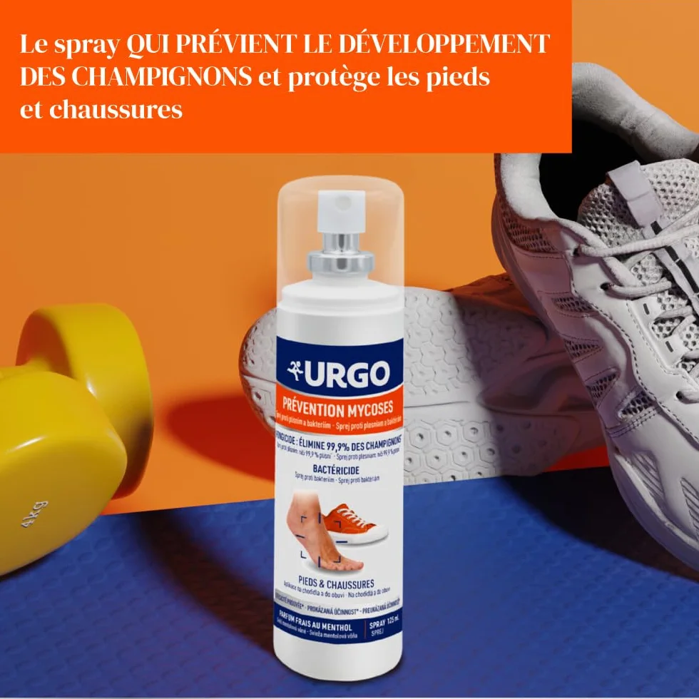 URGO Spray Zapobieganie grzybicom - Odprowadza i chroni stopy i buty - Zapach mentolowy - od 3 lat - 125ml