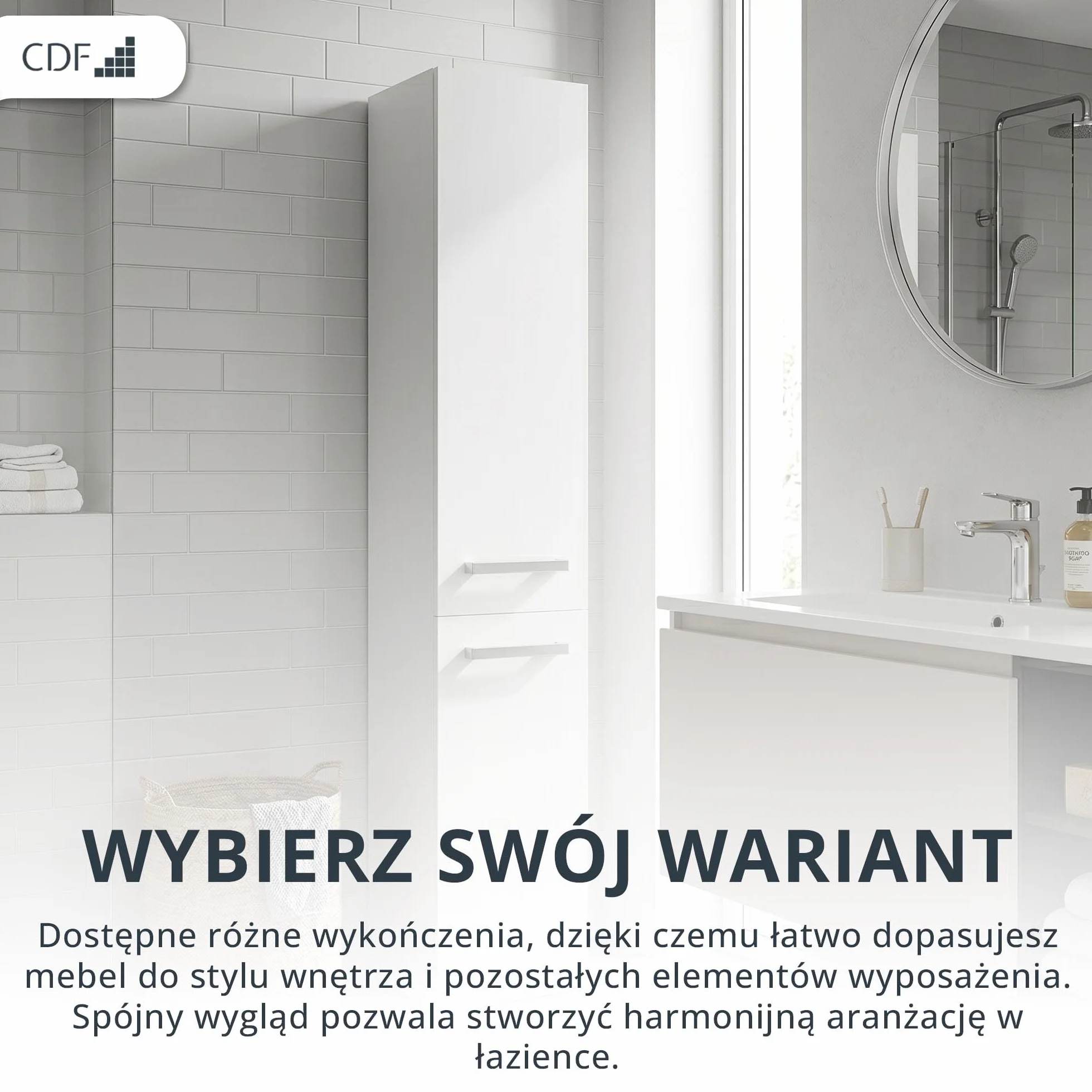 Słupek łazienkowy NEL II biel połysk Szafka do przechowywania z drzwiami