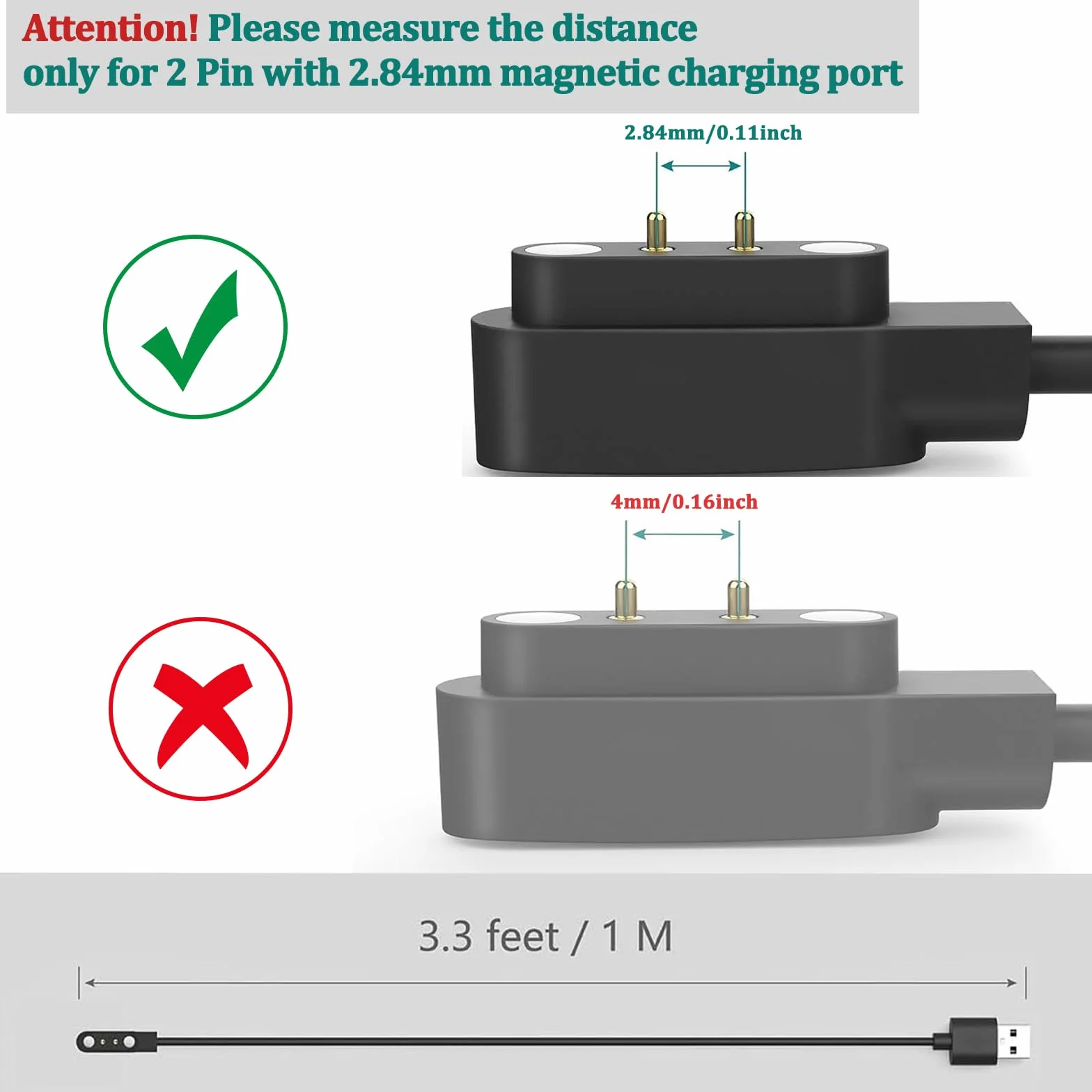 Oumida kabel ładujący do Skg Letsfit Cubitt Yamay Willful Fitpolo Tozo Wyze Umidigi Blackview, 100 cm/3.3 ft magnetyczny kabel USB do umidigi Uwatch 3S 3 2 2S Urun smartwatch akcesoria (czarny)