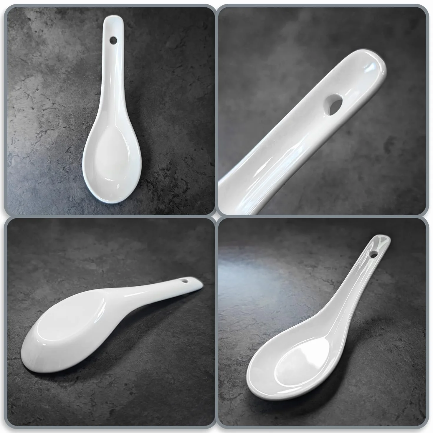 COM-FOUR® 6x azjatyckie lyzki do zupy - lyzki do ryzu z bialej porcelany - lyzki do serwowania misek ryzowych, ramenu, przystawek, deserów - zestaw lyzek porcelanowych (6 sztuk - biale)