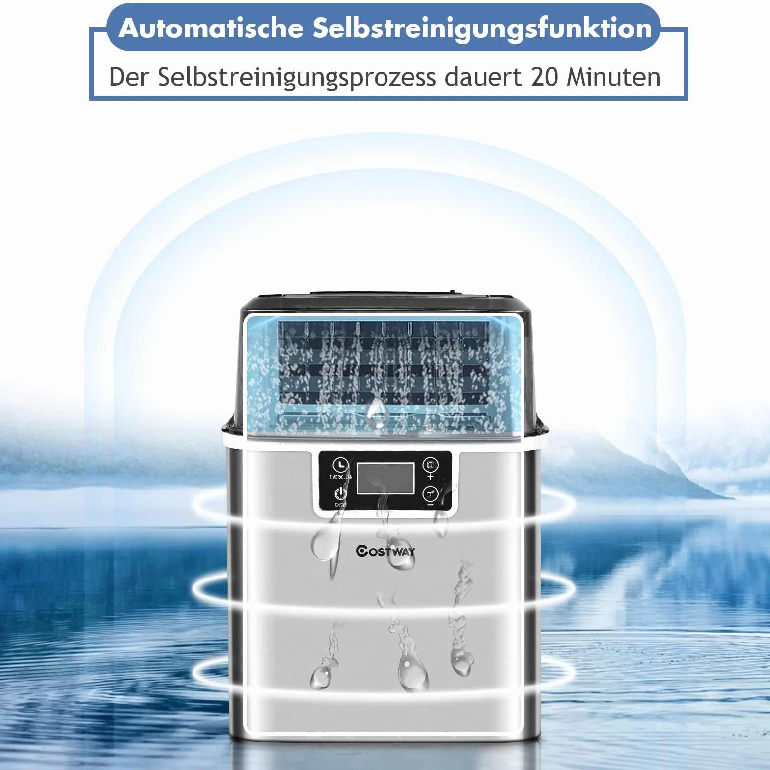 COSTWAY Kostkarka do lodu 3,2L, 24 kostki w 15 min, 18kg/24h, wyświetlacz LCD