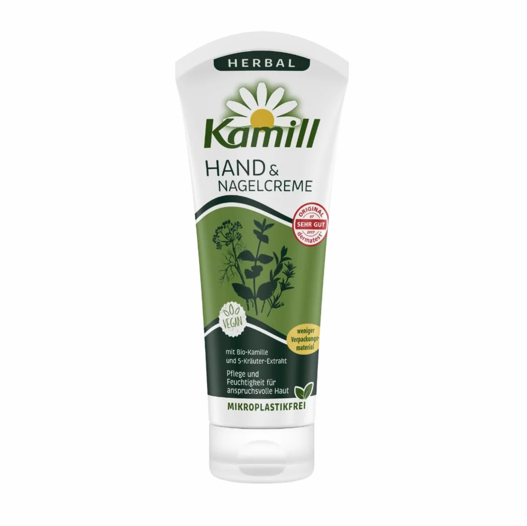 Kamill Herbal krem do rąk i paznokci 100 ml – bogata pielęgnacja i ochrona z ekstraktem z 5 ziół i wegańskimi składnikami, dla wymagającej skóry
