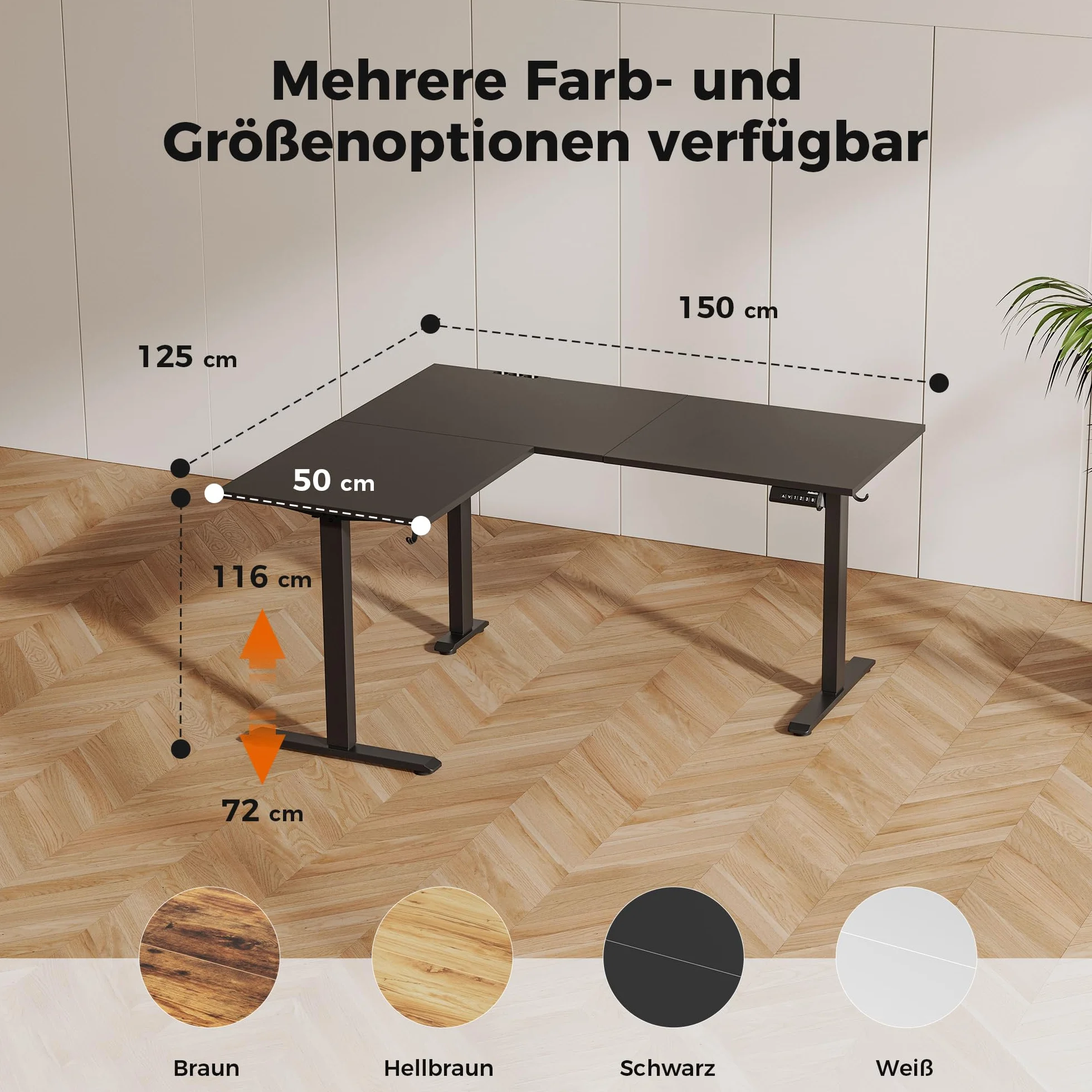 Agilestic biurko w kształcie litery L z regulacją wysokości 150 x 125 cm ergonomiczne biurko komputerowe do pracy stojąco i siedząco czarny