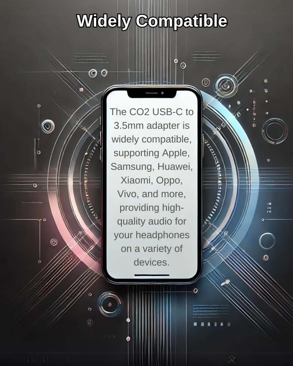 CO2 Adapter USB-C do Mini Jack 3,5 mm AUX z Przetwornikiem DAC 128 kHz HD, Hi–FI Najwyższa Jakość Dźwięku, Czarny, Kabel Kompatybilny z iPhone 16, 15, Pro, Max, Plus, MacBook, iPad Pro, Samsung (DAC)