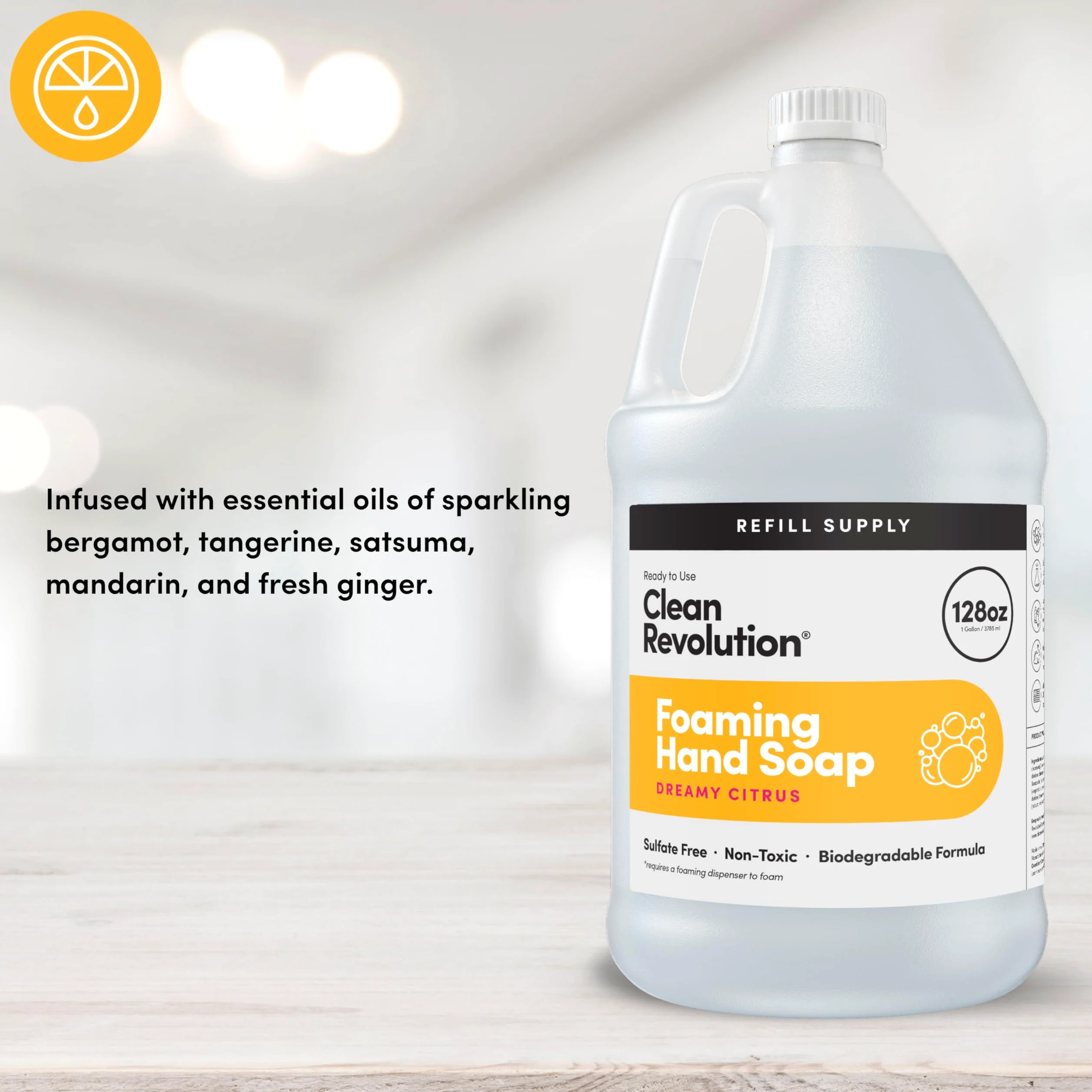 Clean Revolution Pojemnik uzupełniający do mydła do rąk, gotowa do użycia formuła, marzycielski zapach cytrusowy, 350 ml