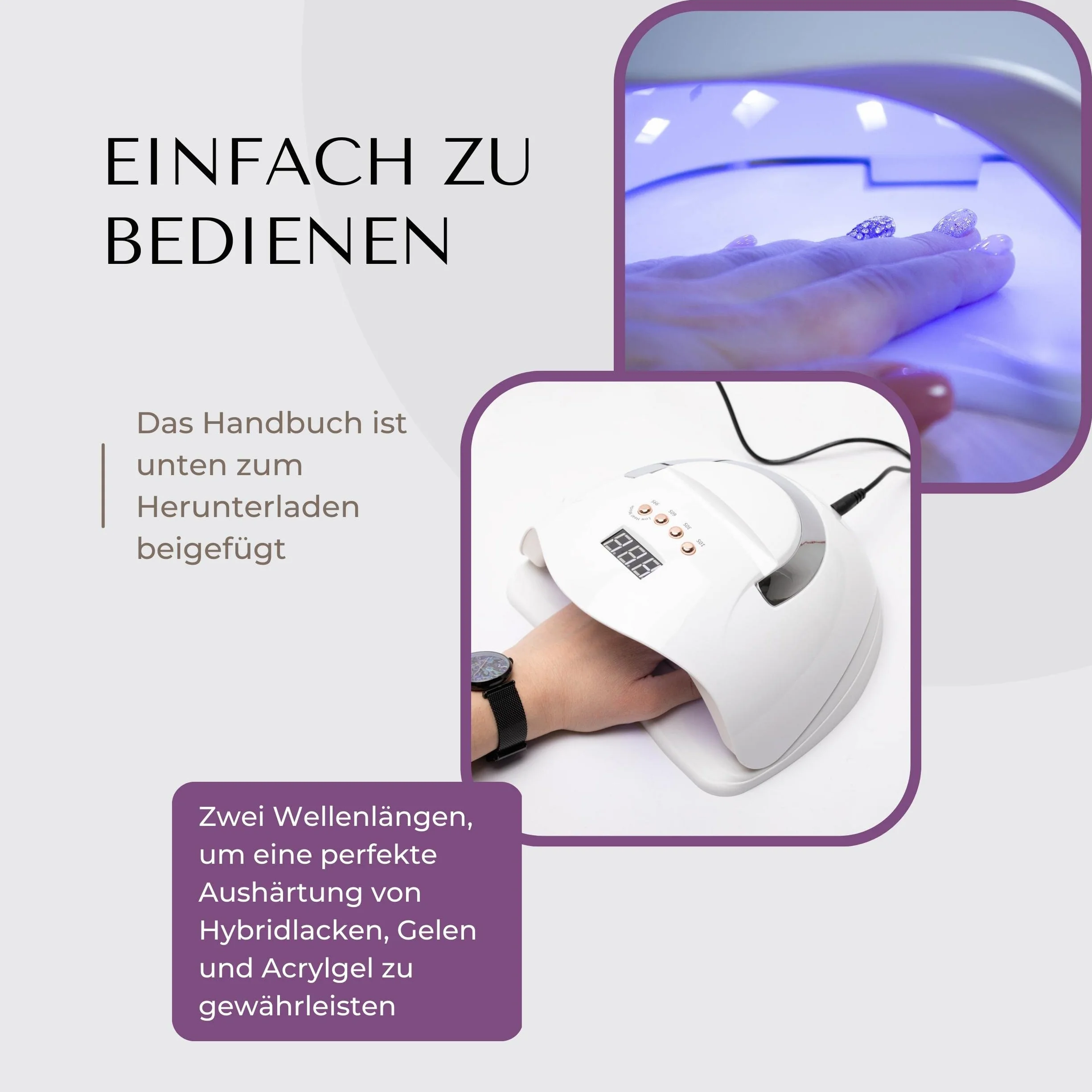 INLAQ® Max Dual UV/LED lampa do paznokci – 220 W, biała lampa do hybrydowych lakierów do paznokci i żeli, z uchwytem na telefon komórkowy i czujnikiem ruchu
