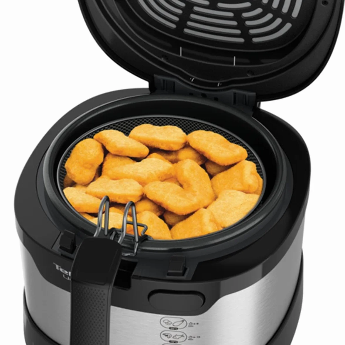 TEFAL FF215D Uno Frytkownica, Stal Nierdzewna, 1600 W, duża pojemność 1 L, Okienko w pokrywie, Kompaktowe rozmiary, Automatyczne otwieranie pokrywy, Odsączanie tłuszczu, Czarny/Srebrny