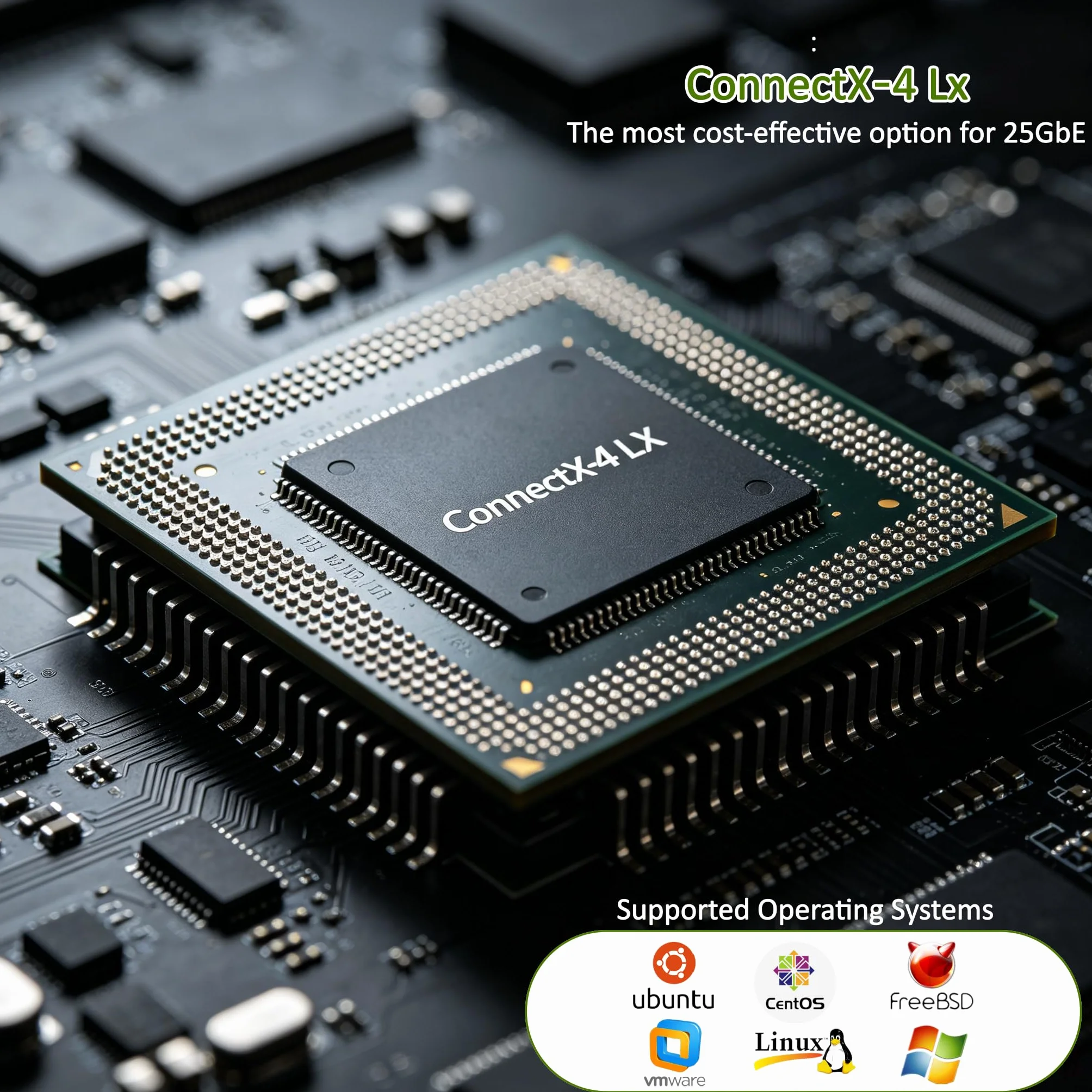 do serwera Ethernet Mellanox ConnectX4 25 GB, PCIe 3.0 X4, 1 x porty SFP28, RDMA, 25/10/1 Gb/s, 25 Gigabit NIC obsługa Windows Server/Windows/Ubuntu/Linux