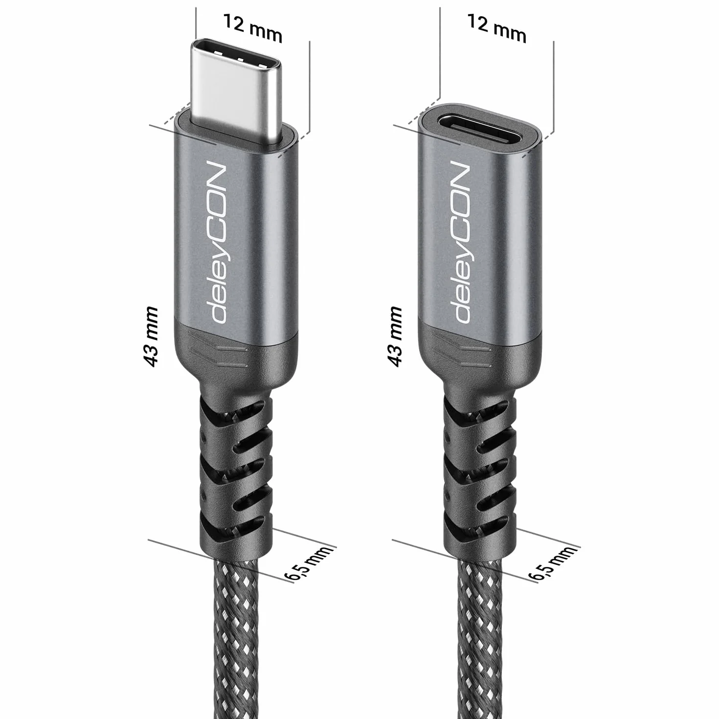 deleyCON 2m 100 W Przedłużacz USB-C - PD 3.0 Kabel ładowania i Danych do iPhone 17 16 Pro Max Air, Galaxy A16 A56 S25 S24, iPad, MacBook, Tablet, Notebook