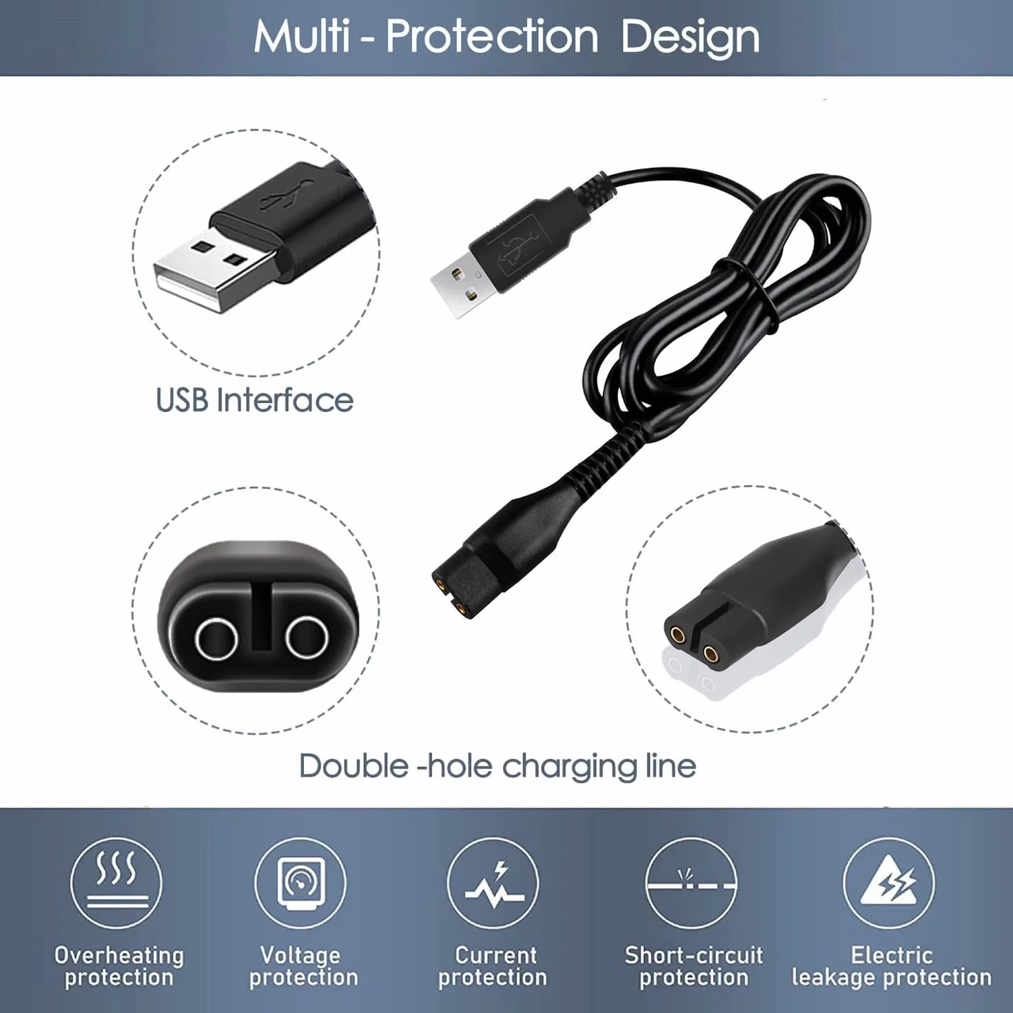 4,3 V uniwersalna ładowarka, kabel do ładowania USB, kabel zasilający, kabel zamienny do trymera Philips Norelco One Blade