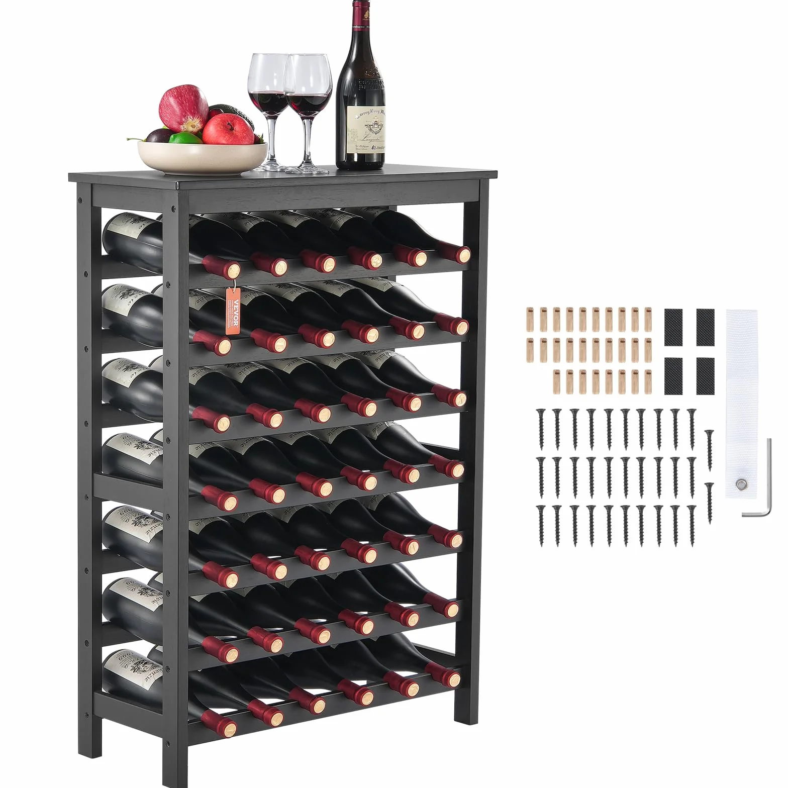 VEVOR Regał na wino 42 butelki 7 Stopniowy z Litego Drewna Bambusowego Wolnostojący