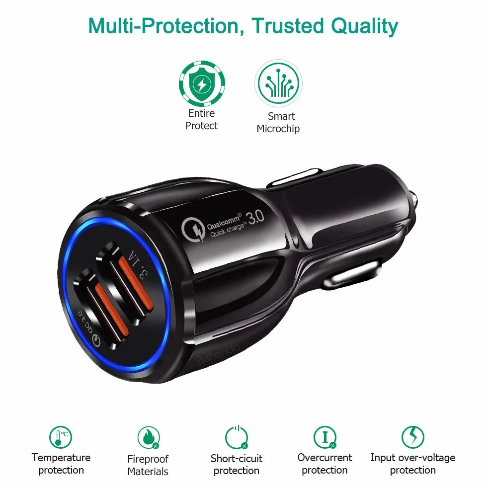 Maclean MCE478 Czarna Ładowarka Samochodowa, Podwójne Gniazdo Ładowarki, 2x USB QC 3.0, Moc Wyjściowa Ładowarki 6,1A, Ładowarka do Telefonu Podczas Jazdy Samochodem, Ładowarka do Zapalniczki