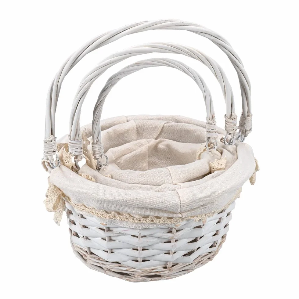 Kosze wiklinowe shabby chic drewniany kosz z tkaniną na kwiaty 3 rozmiary biały