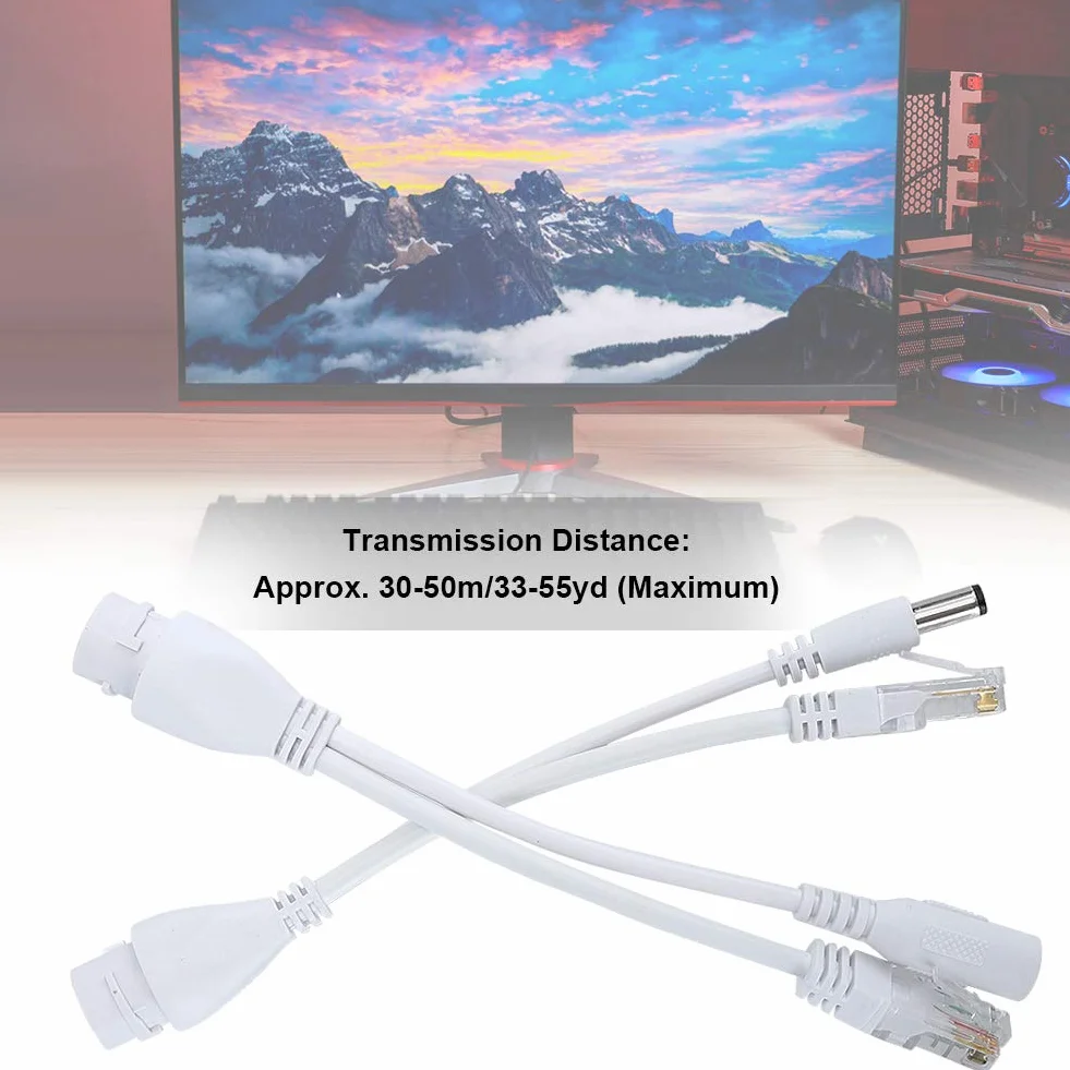 2 szt. PoE Injector and PoE Splitter Kit, DC12V POE Adapter Kabel Niestandardowy wodoodporny rozdzielacz wtryskiwaczy, 10/100 Mbps Cat5/5e/6 Standardowy kabel sieciowy (biały)