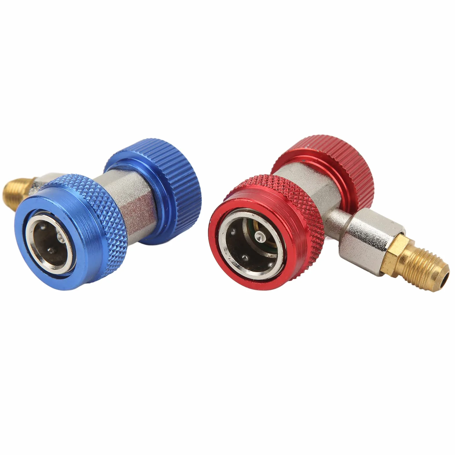 2x Szybkozłącze R134A AC do Klimatyzacji, Zestaw 2 Adapterów High Low, Czerwony do Wysokiego Ciśnienia, Niebieski do Niskiego Ciśnienia, Szybkie i łatwe Podłączanie/odłączanie